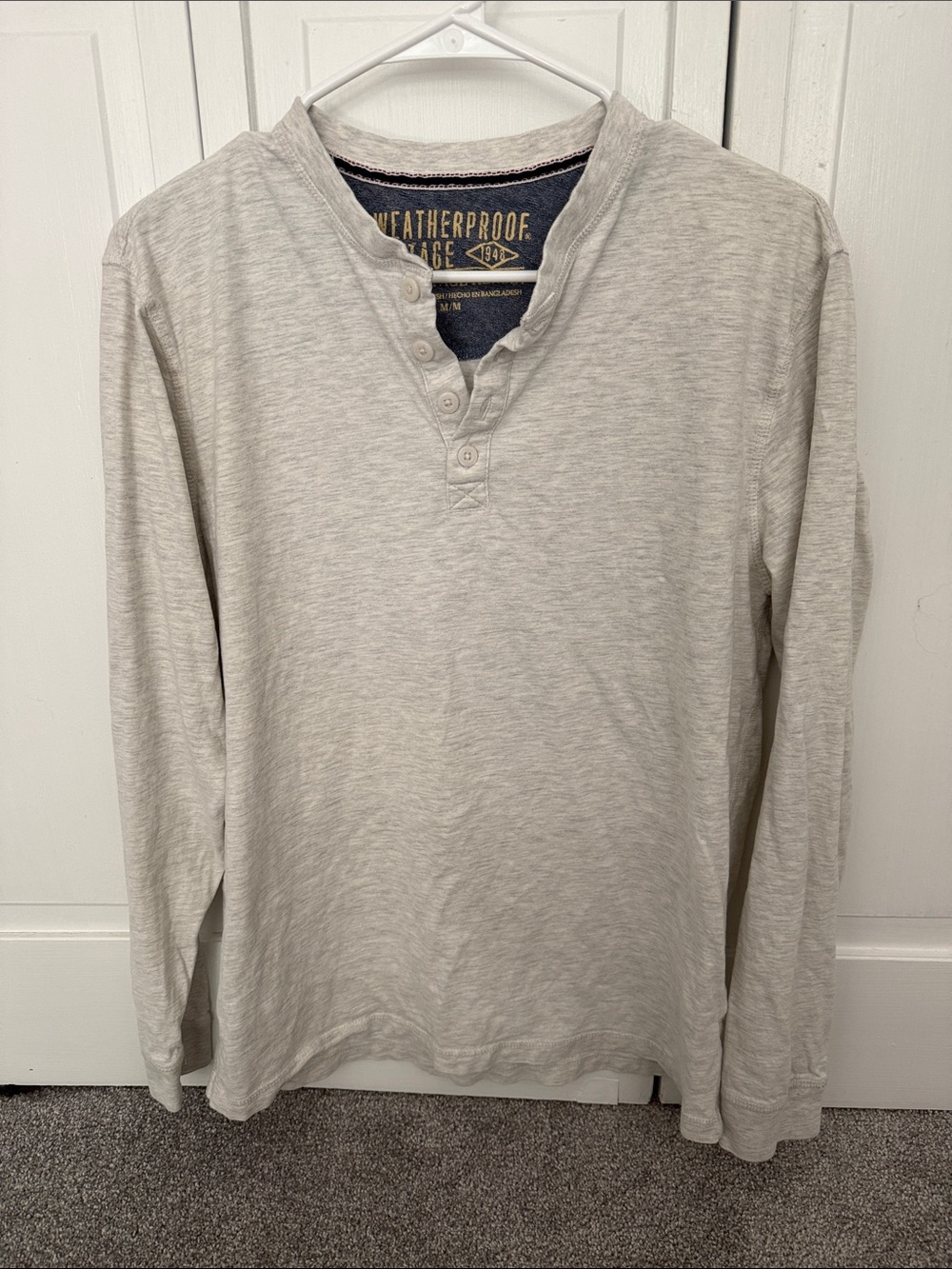 Weatherproof Men’s Long Sleeve Henley in Light Cream